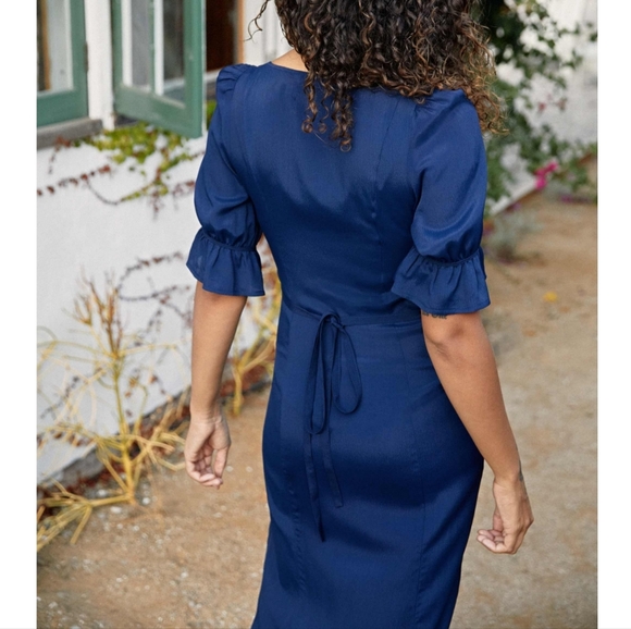 Christy Dawn Lennon Dress XS Midnight Navy Blue Puff Sleeves Midi Boho Country - Picture 3 of 16